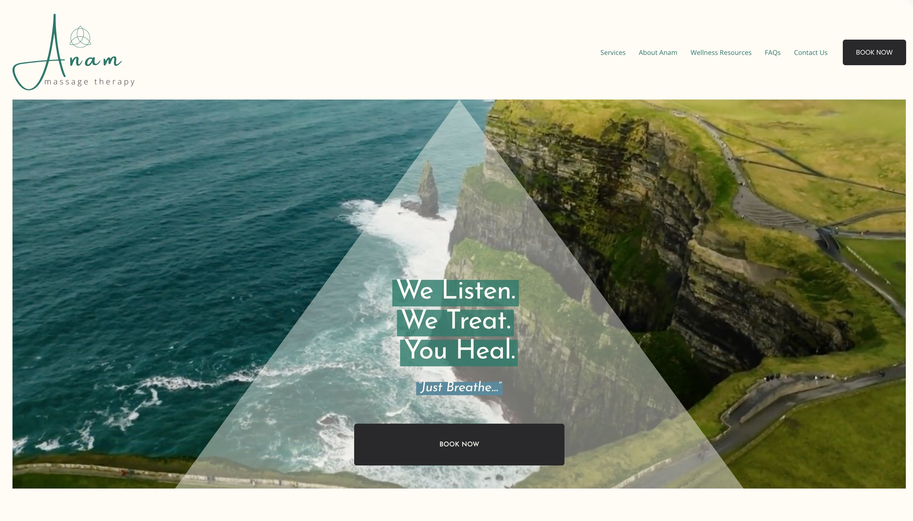 Anam Massage Therapy website